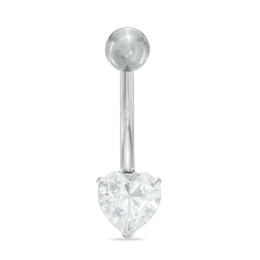 014 Gauge Belly Button Ring with Heart-Shaped Cubic Zirconia in Semi-Solid 10K White Gold