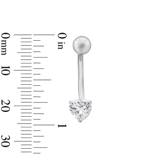 10K Semi-Solid White Gold CZ Heart Belly Button Ring - 14G 3/8"