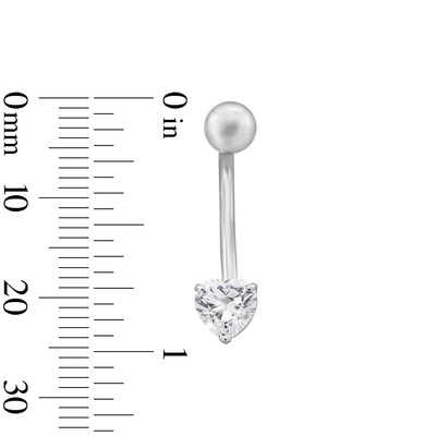10K Semi-Solid White Gold CZ Heart Belly Button Ring - 14G 3/8"