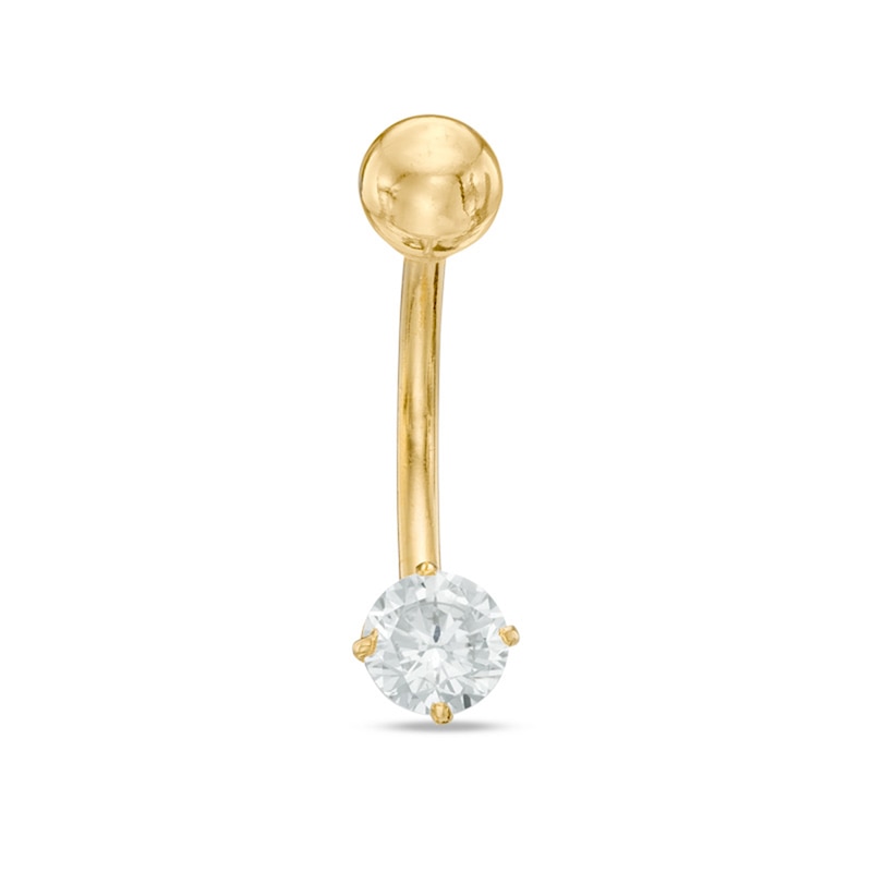 014 Gauge Curved Barbell with Cubic Zirconia in Semi-Solid 10K Gold