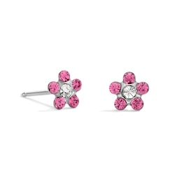 Rose Crystal Daisy Stud Piercing Earrings in 14K Solid White Gold