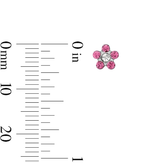 Rose Crystal Daisy Stud Piercing Earrings in 14K Solid White Gold