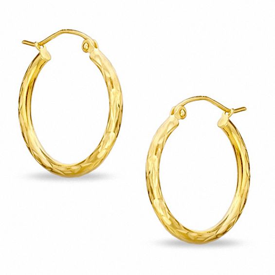 10K Gold 20mm Diamond-Cut Hoop Earrings