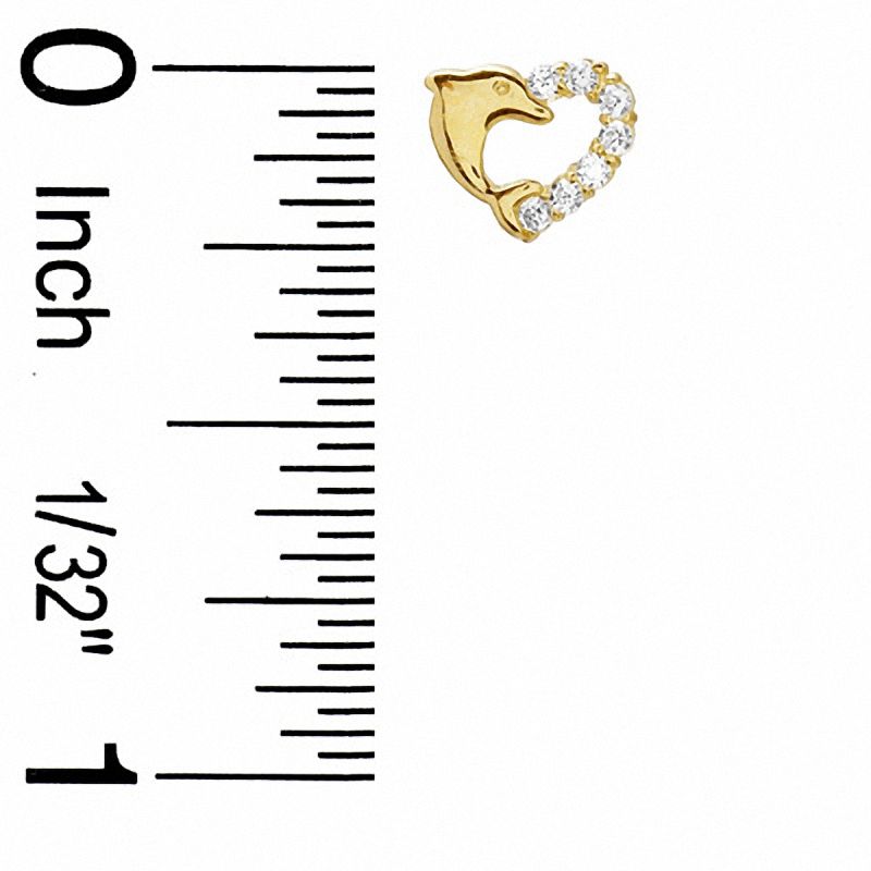 Cubic Zirconia Dolphin Heart Stud Earrings in 10K Gold