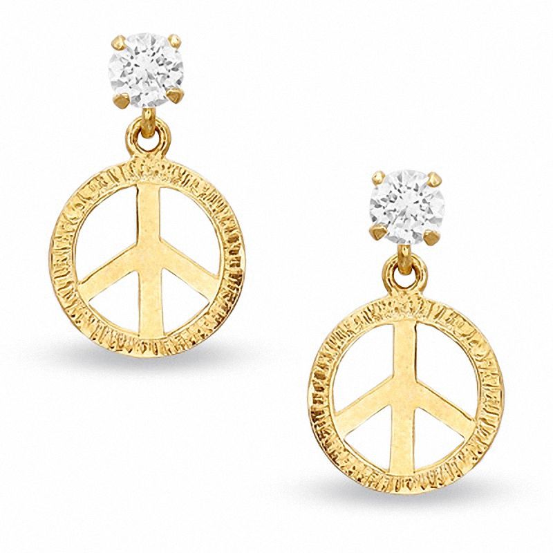 Main Image 1 of Cubic Zirconia Peace Dangle Earrings in 10K Gold
