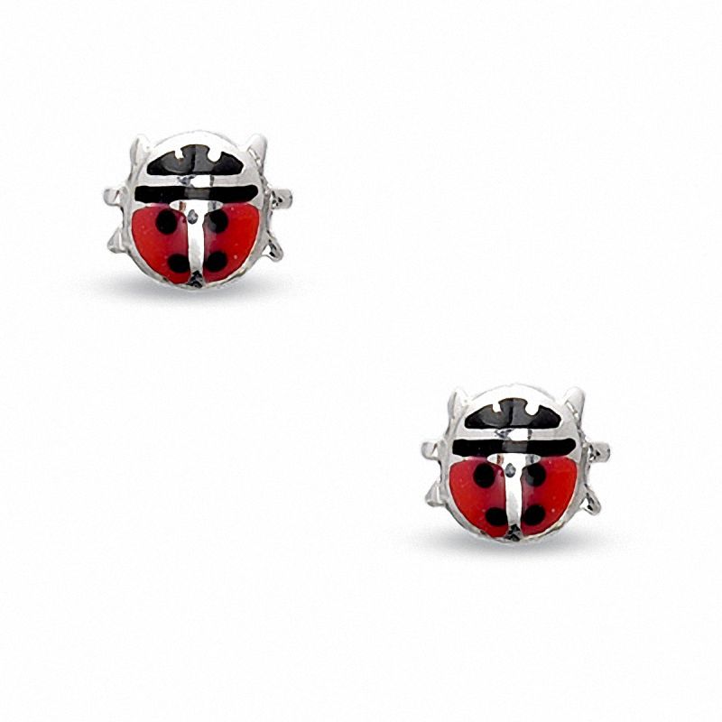 Child's Enamel Ladybug Stud Earrings in Sterling Silver