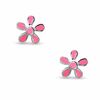 Thumbnail Image 1 of Child's Pink Enamel Flower Stud Earrings in Sterling Silver
