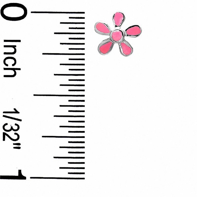 Main Image 2 of Child's Pink Enamel Flower Stud Earrings in Sterling Silver