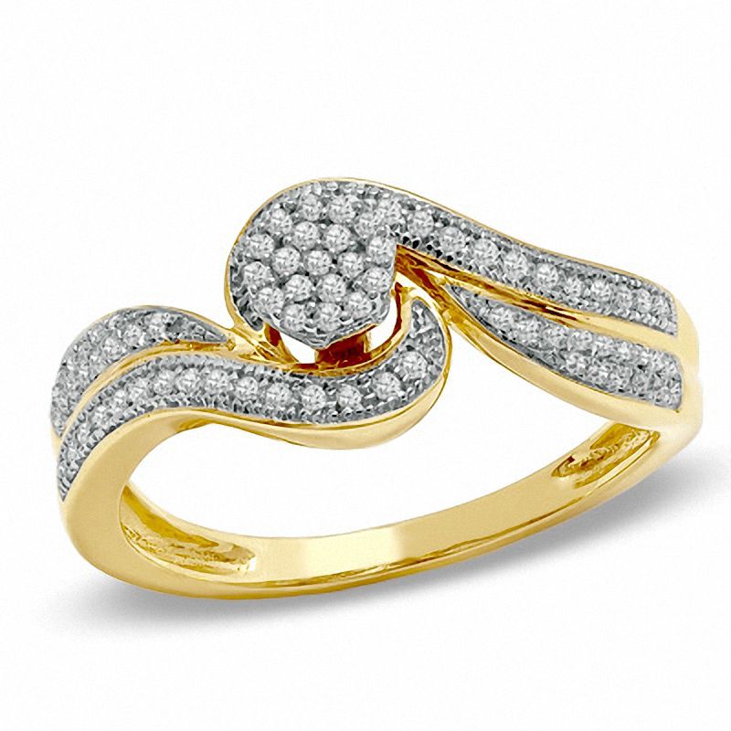 Main Image 1 of 1/4 CT. T.W. Diamond Flower Swirl Engagement Ring in 10K Gold - Size 7