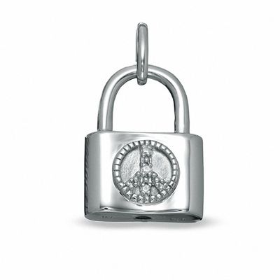 Diamond Accent Peace Sign Padlock Charm in Sterling Silver
