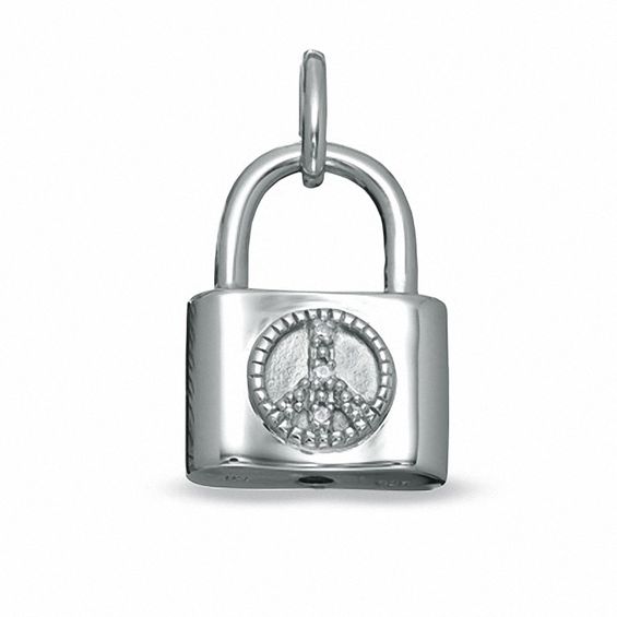 Diamond Accent Peace Sign Padlock Charm in Sterling Silver