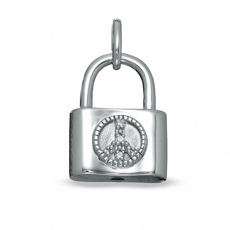 Diamond Accent Peace Sign Padlock Charm in Sterling Silver