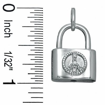 Diamond Accent Peace Sign Padlock Charm in Sterling Silver