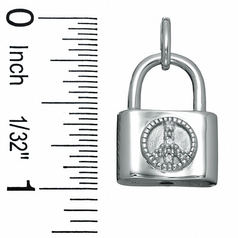 Diamond Accent Peace Sign Padlock Charm in Sterling Silver