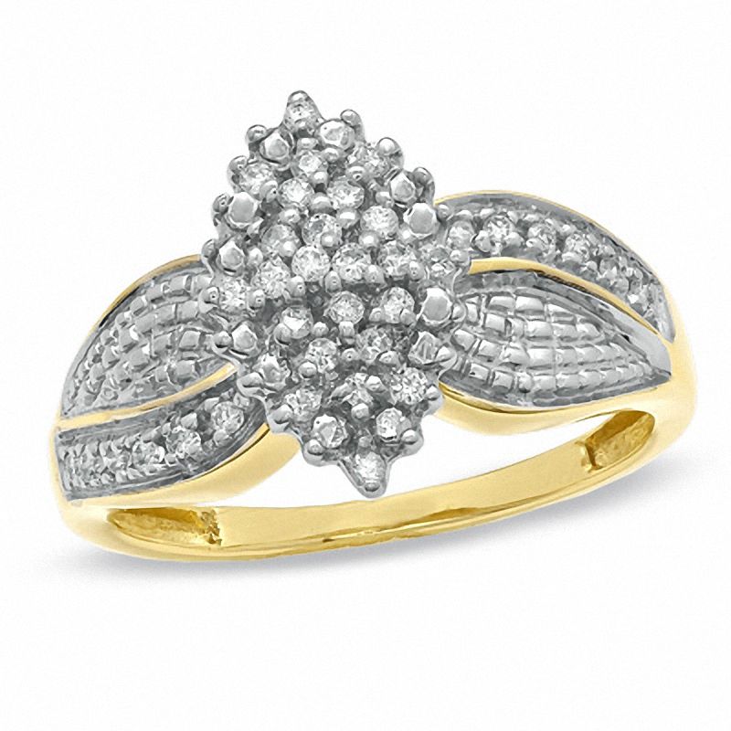 Main Image 1 of 1/4 CT. T.W. Diamond Marquise Cluster Ring in 10K Gold - Size 7