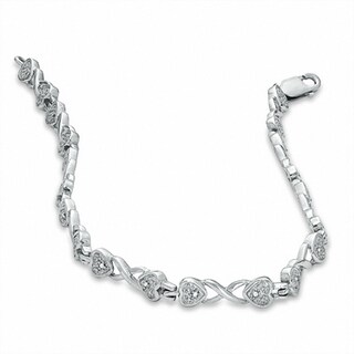Diamond Accent Heart and "X" Bracelet in Sterling Silver