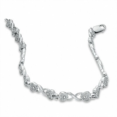 Diamond Accent Heart and "X" Bracelet in Sterling Silver