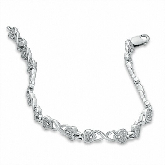Diamond Accent Heart and "X" Bracelet in Sterling Silver