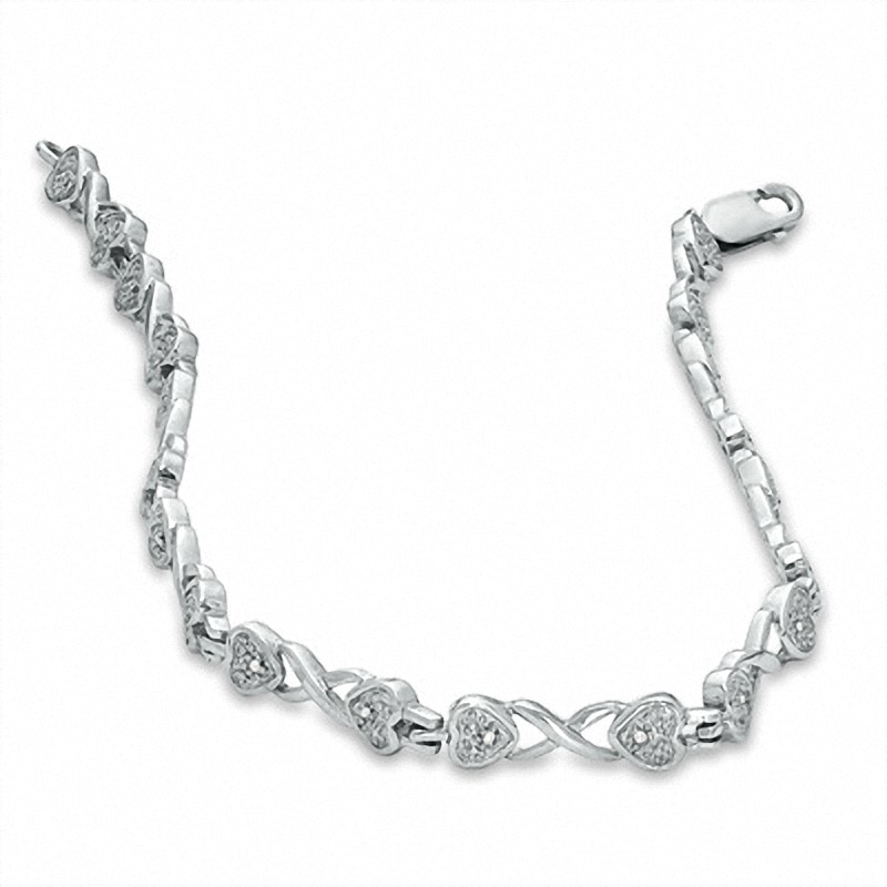 Diamond Accent Heart and "X" Bracelet in Sterling Silver