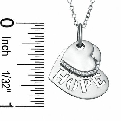 Diamond Accent Double Heart with Lower "Hope" Pendant in Sterling Silver