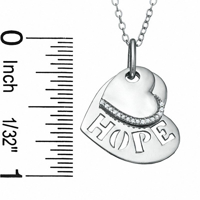 Diamond Accent Double Heart with Lower "Hope" Pendant in Sterling Silver