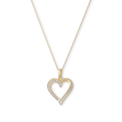 10K Gold 1/10 CT. T.W. Diamond Milgrain Heart Pendant - 18"