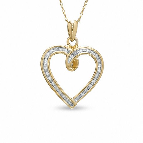 1/10 CT. T.W. Diamond Heart with Loop Pendant in 10K Gold