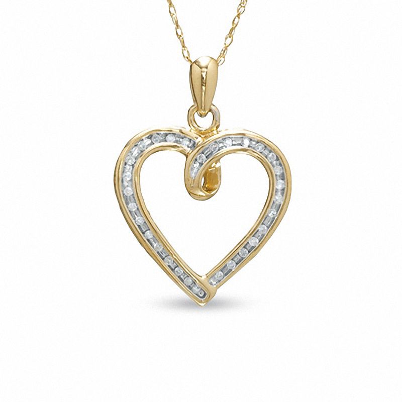 Main Image 1 of 1/10 CT. T.W. Diamond Heart with Loop Pendant in 10K Gold