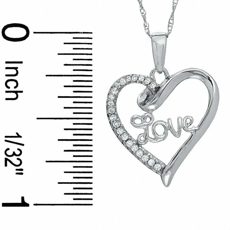 1/10 CT. T.W. Diamond "Love" Heart Pendant in 10K White Gold