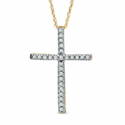 1/6 CT. T.W. Diamond Cross Pendant in 10K Gold