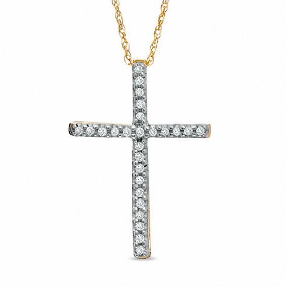 1/6 CT. T.W. Diamond Cross Pendant in 10K Gold