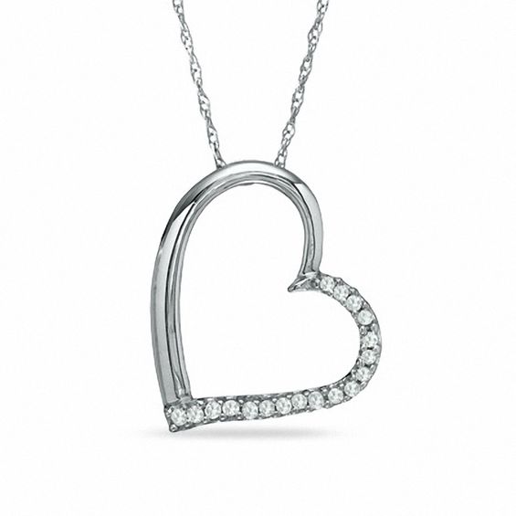 1/10 CT. T.W. Diamond Tilted Heart Pendant in 10K White Gold