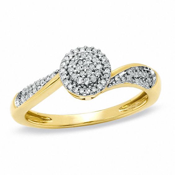 1/7 CT. T.W. Diamond Cluster Bypass Engagement Ring in 10K Gold - Size 7