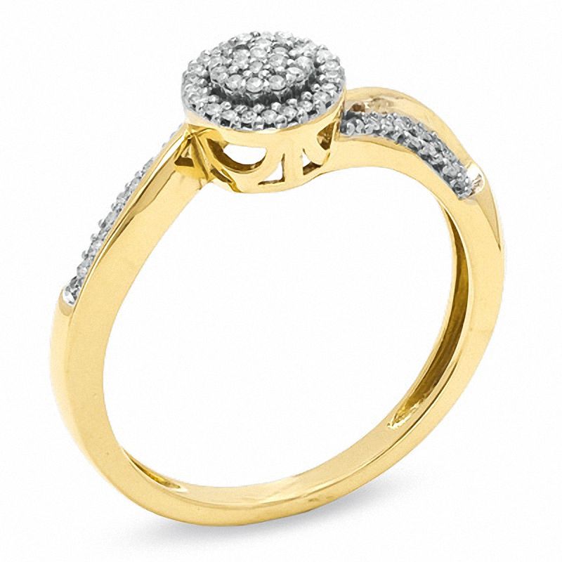 1/7 CT. T.W. Diamond Cluster Bypass Engagement Ring in 10K Gold - Size 7