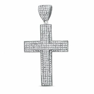 Cubic Zirconia Double Cross Charm in Sterling Silver