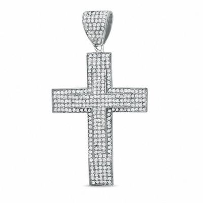 Cubic Zirconia Double Cross Charm in Sterling Silver