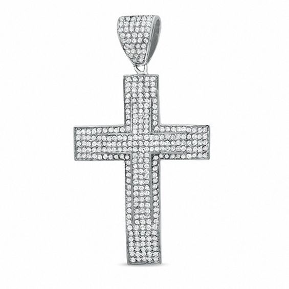 Cubic Zirconia Double Cross Charm in Sterling Silver