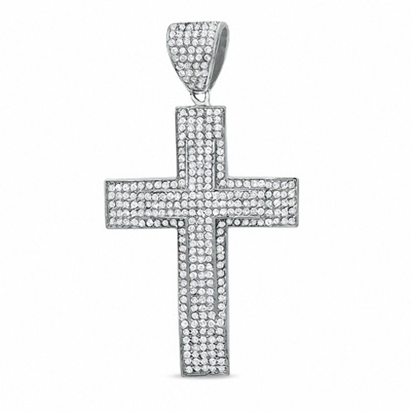 Cubic Zirconia Double Cross Charm in Sterling Silver