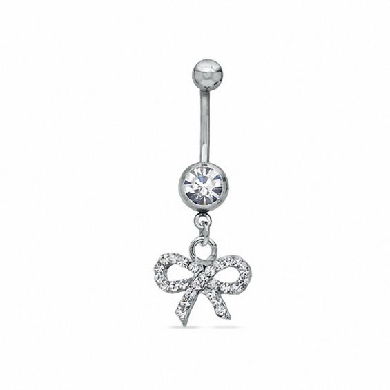 014 Gauge Bow Belly Button Ring with Crystals in Stainless Steel