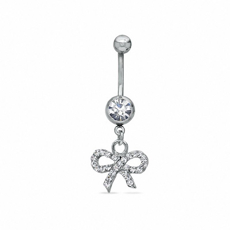 Main Image 1 of 014 Gauge Bow Belly Button Ring with Crystals in Stainless Steel