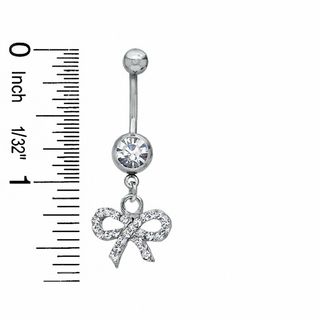 014 Gauge Bow Belly Button Ring with Crystals in Stainless Steel