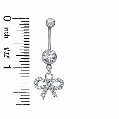 014 Gauge Bow Belly Button Ring with Crystals in Stainless Steel