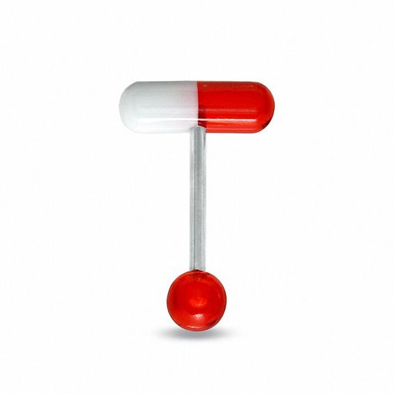 014 Gauge Red and White UV Acrylic T Barbell in Stainless Steel
