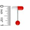 014 Gauge Red and White UV Acrylic T Barbell in Stainless Steel