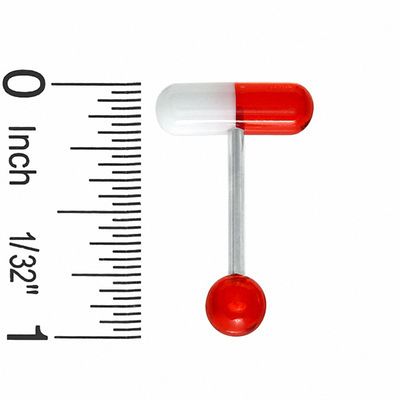 014 Gauge Red and White UV Acrylic T Barbell in Stainless Steel