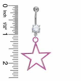 014 Gauge Pink Star Belly Button Ring with Cubic Zirconia in Stainless Steel