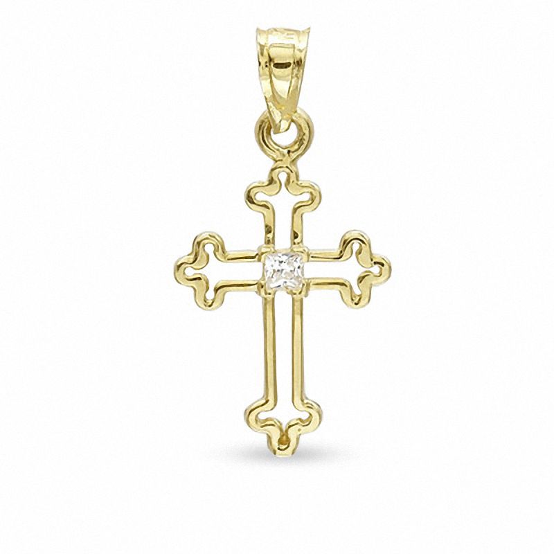Main Image 1 of Small Princess-Cut Cubic Zirconia Cross Charm in 10K Gold