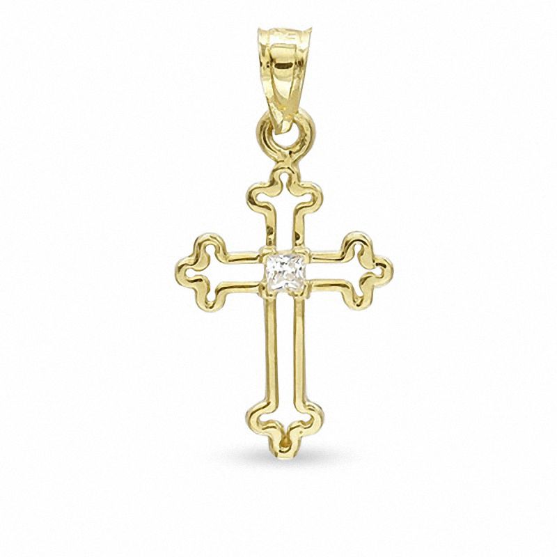 Small Princess-Cut Cubic Zirconia Cross Charm in 10K Gold