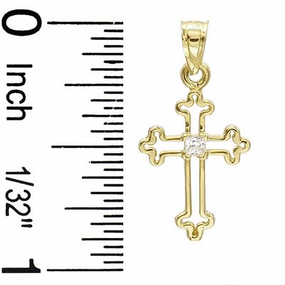 Small Princess-Cut Cubic Zirconia Cross Charm in 10K Gold