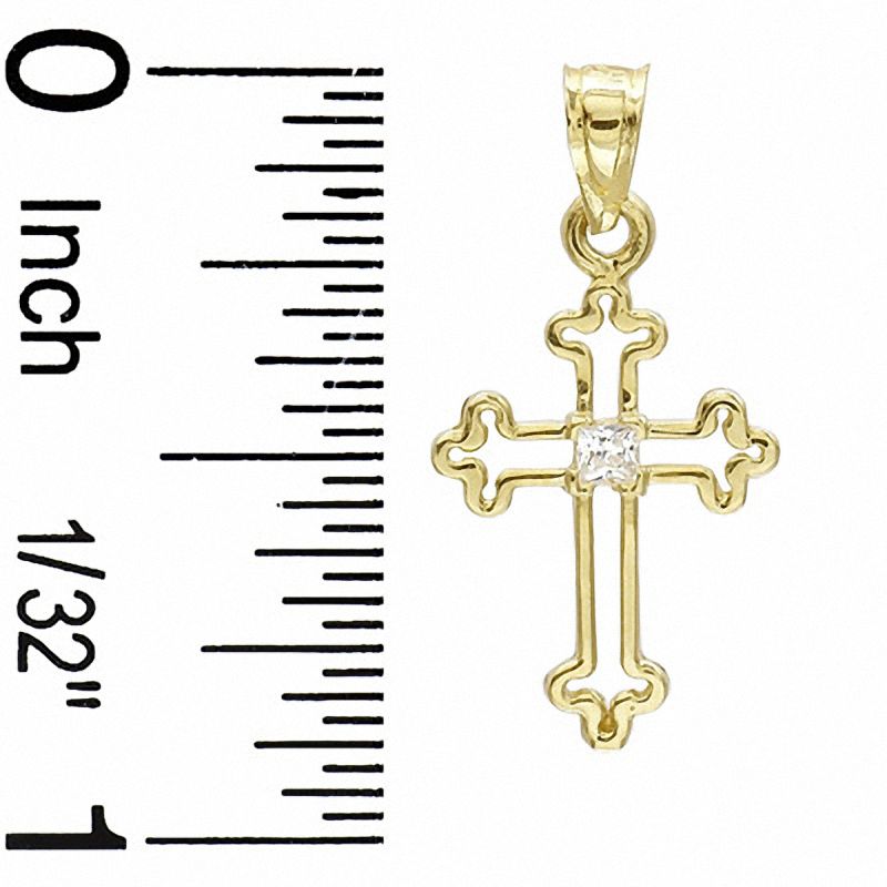 Main Image 2 of Small Princess-Cut Cubic Zirconia Cross Charm in 10K Gold